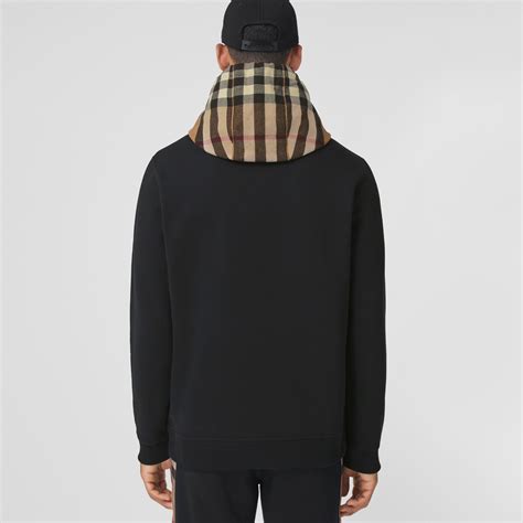 burberry check hood hoodie black.